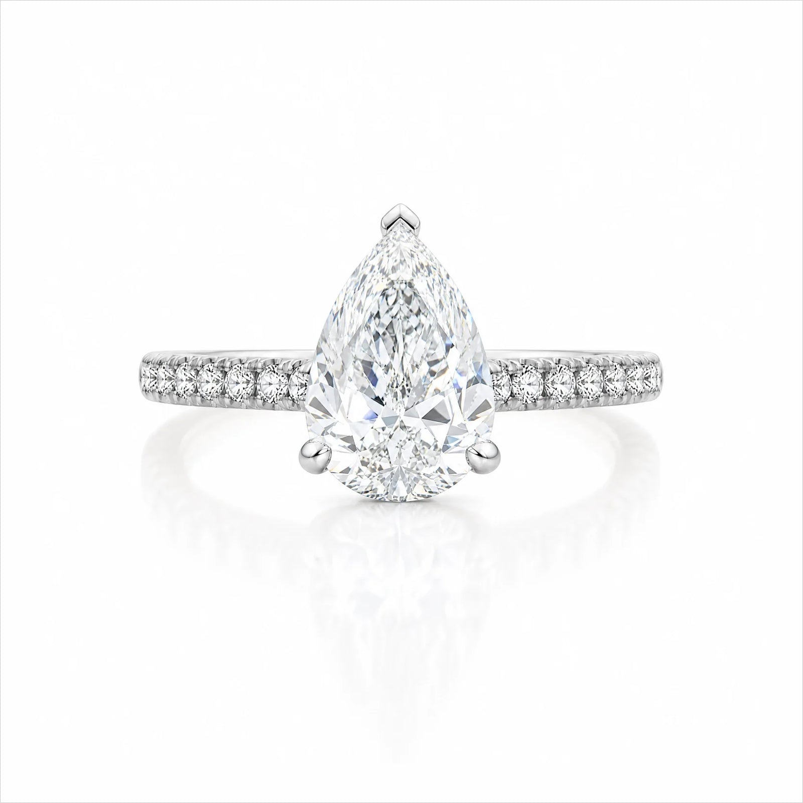 Pear Lab-Grown Diamond Solitaire Ring with Pavé Band - White