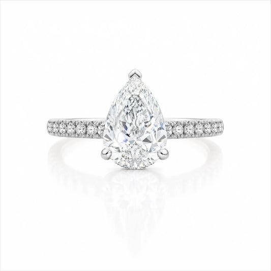 Pear Lab-Grown Diamond Solitaire Ring with Pavé Band - White