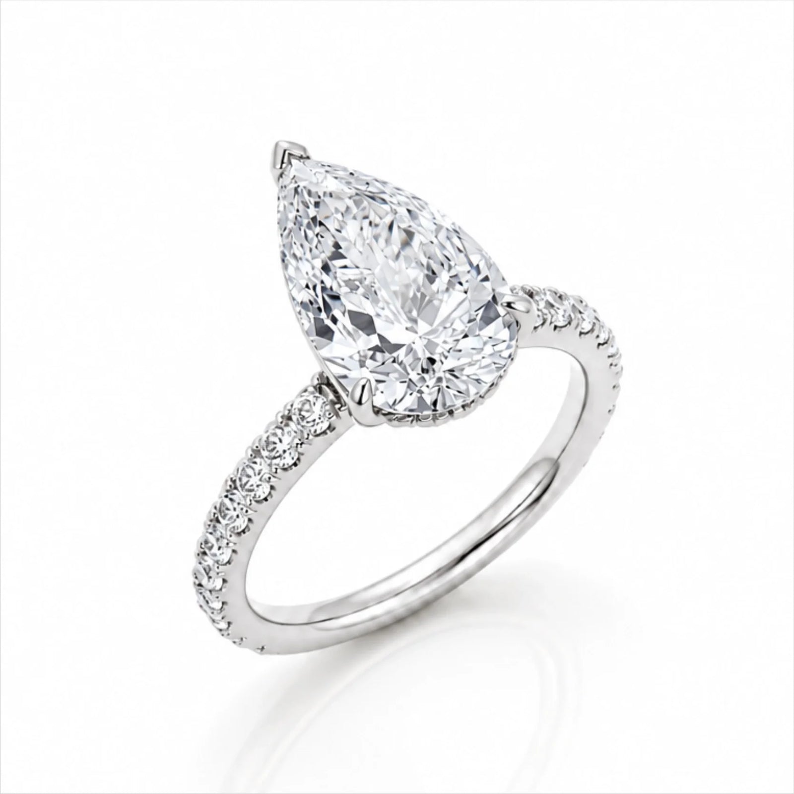 Pear Lab-Grown Diamond Solitaire Ring with Pavé Band - White
