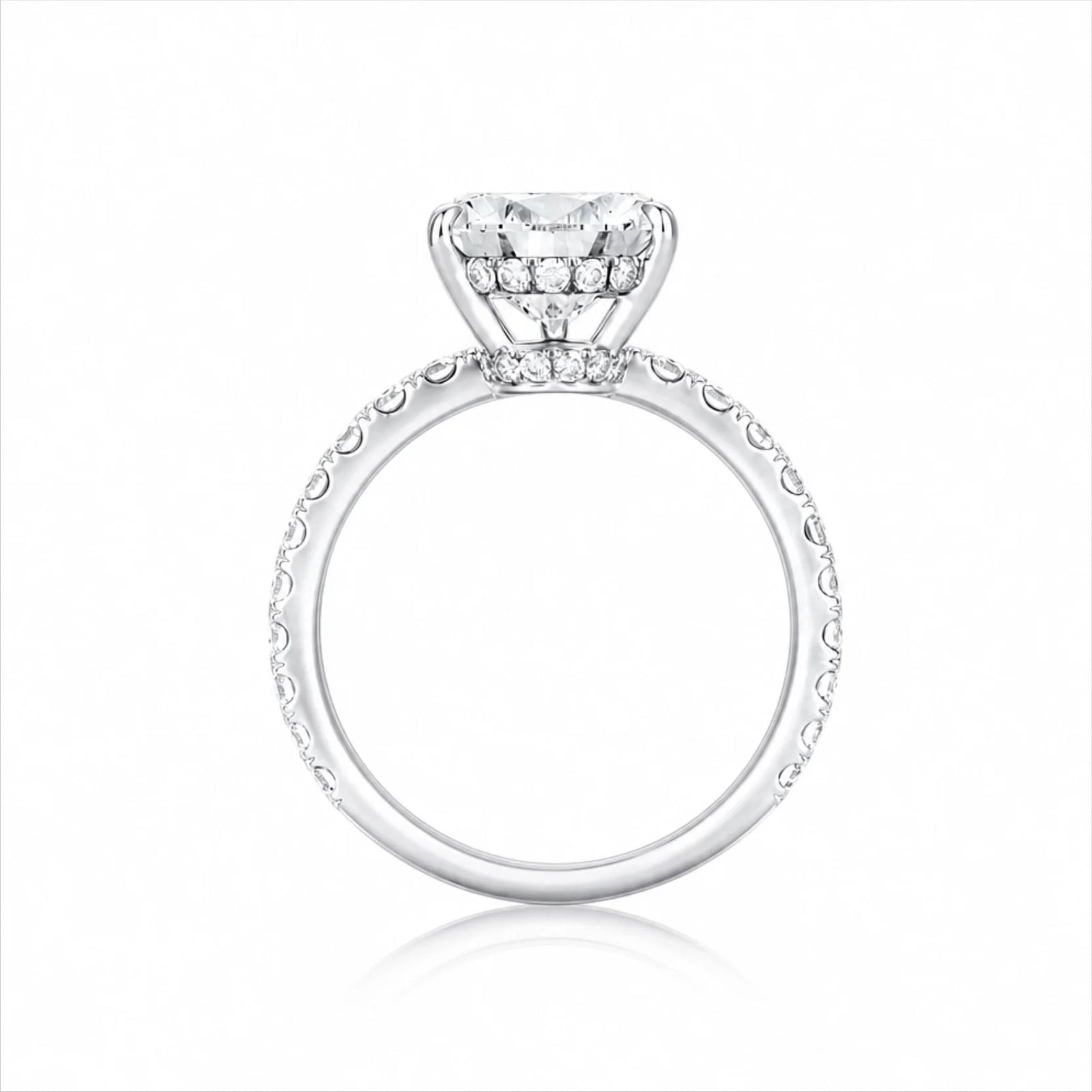 Pear Lab-Grown Diamond Solitaire Ring with Pavé Band - White