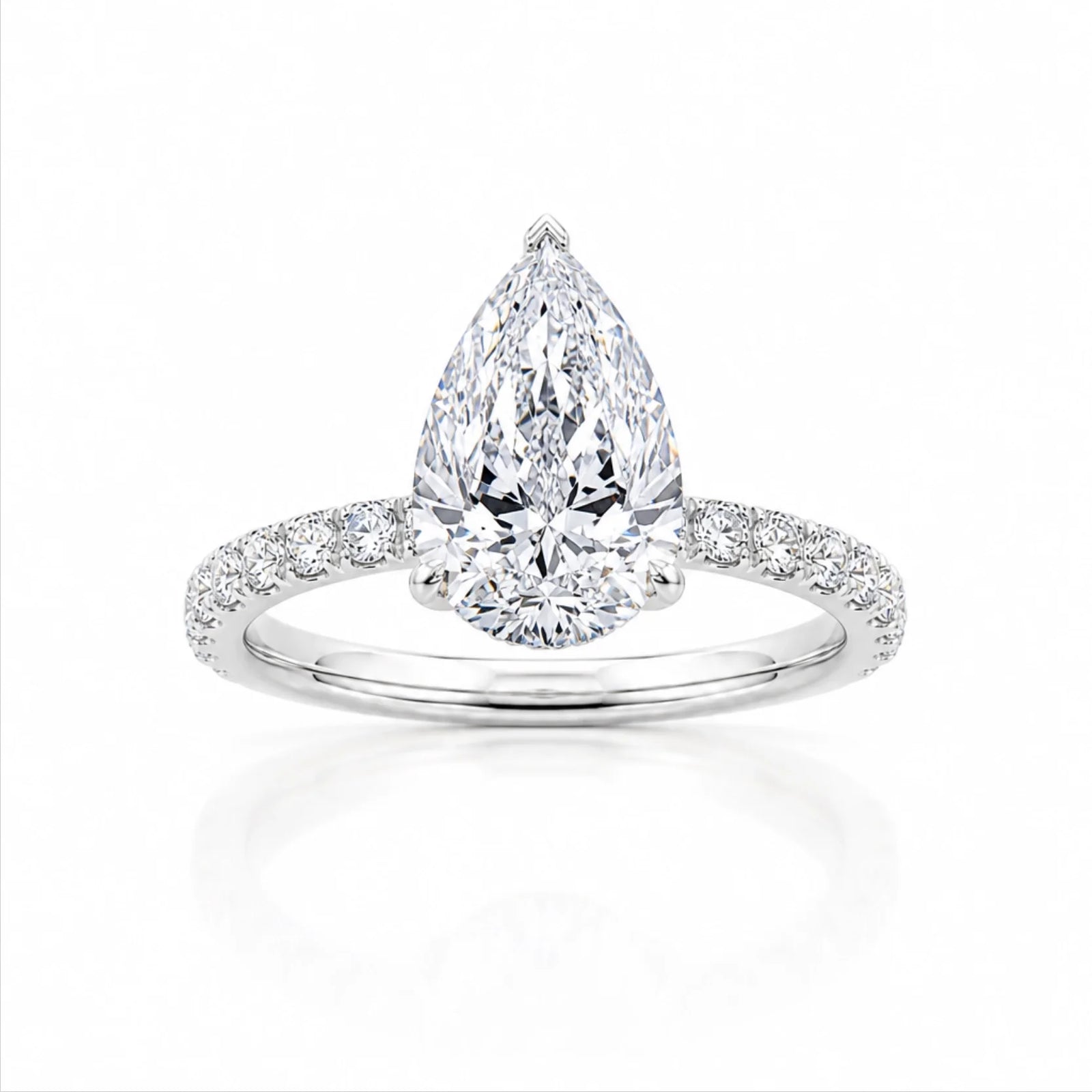 Pear Lab-Grown Diamond Solitaire Ring with Pavé Band - White