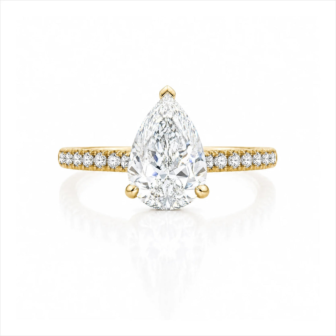 Pear Lab-Grown Diamond Solitaire Ring with Pavé Band - Yellow Gold
