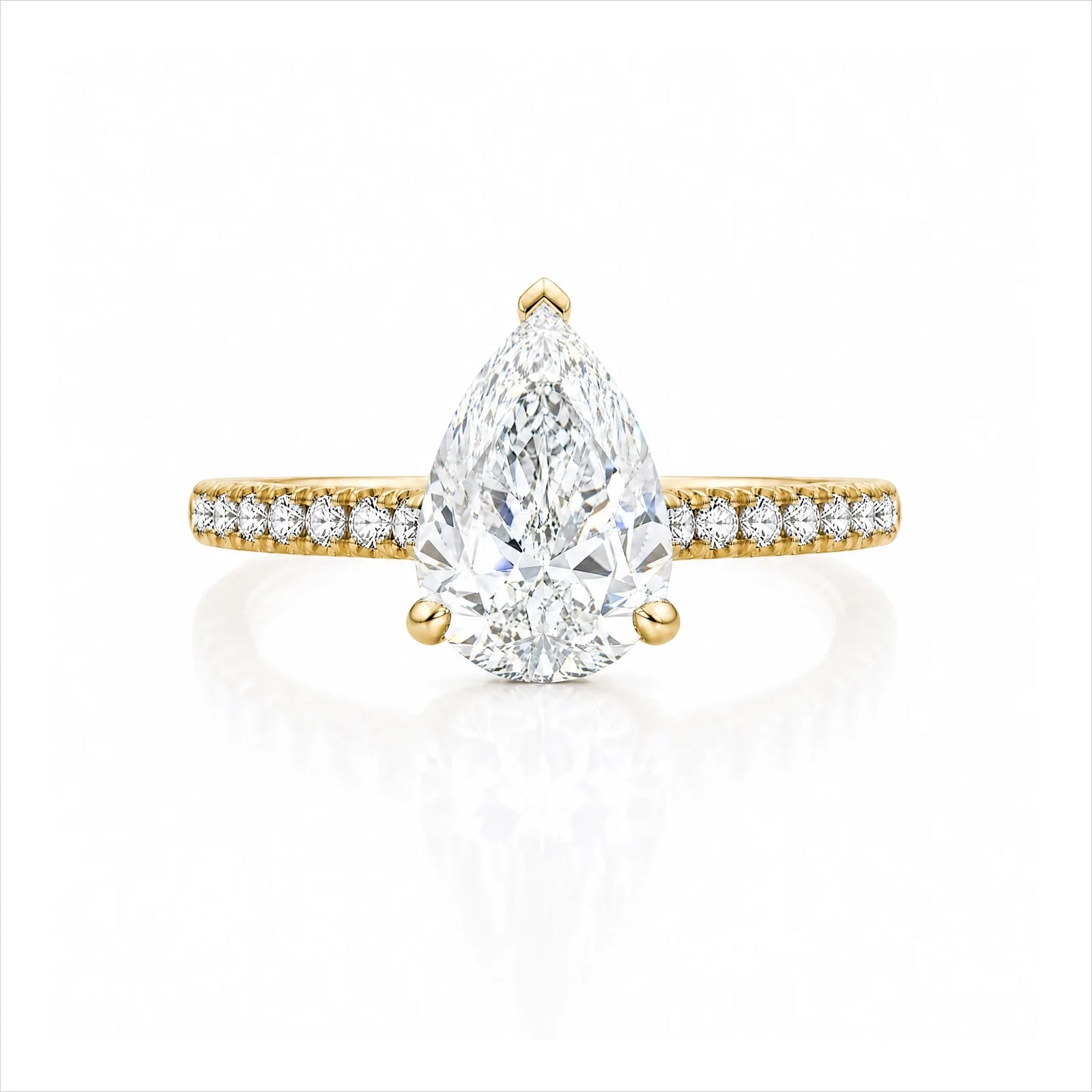 Pear Lab-Grown Diamond Solitaire Ring with Pavé Band - Yellow
