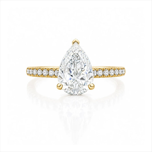 Pear Lab-Grown Diamond Solitaire Ring with Pavé Band - Yellow
