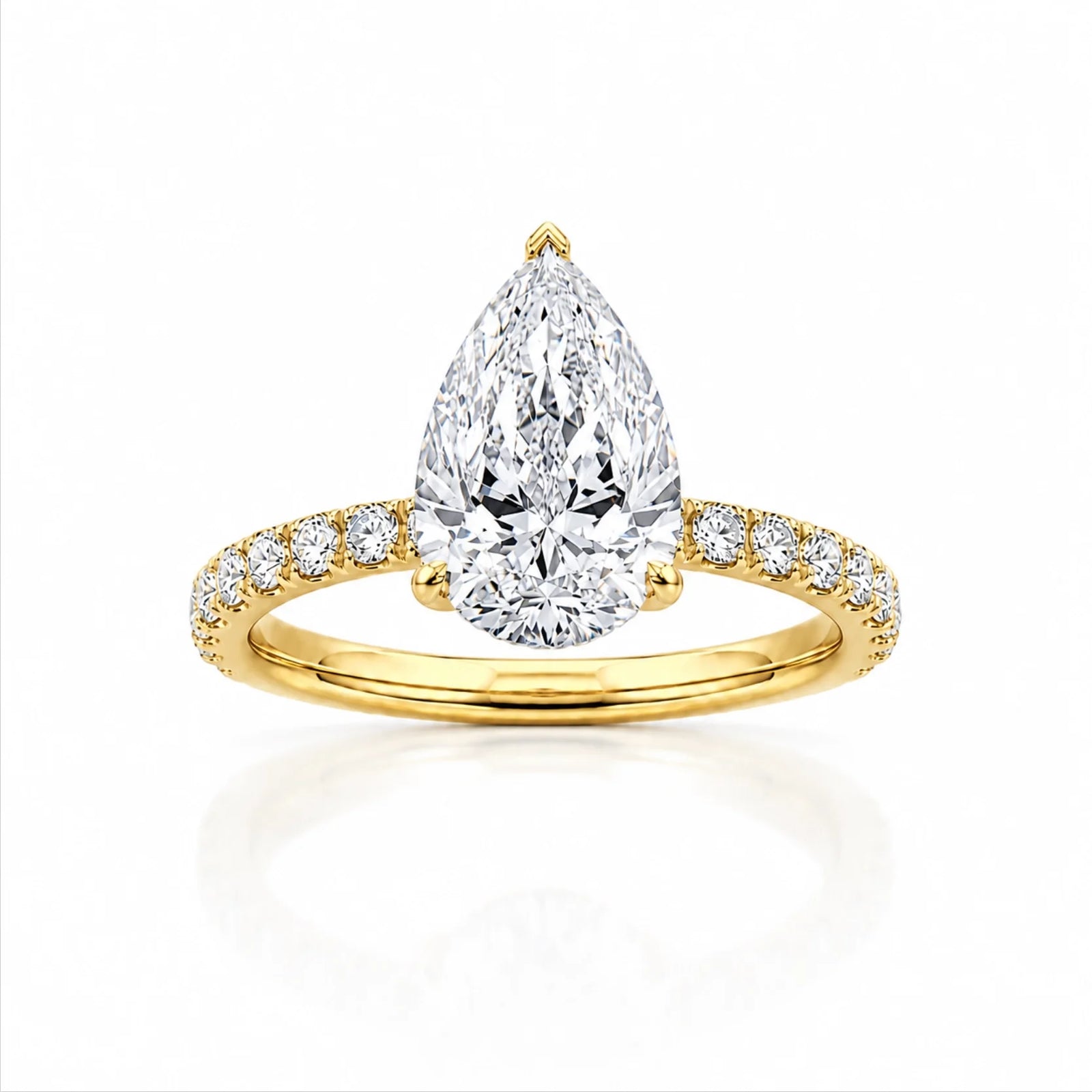 Pear Lab-Grown Diamond Solitaire Ring with Pavé Band - Yellow