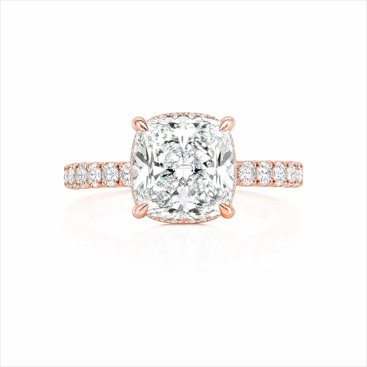 Cushion Lab-Grown Diamond Solitaire Ring with Pavé Band - Rose