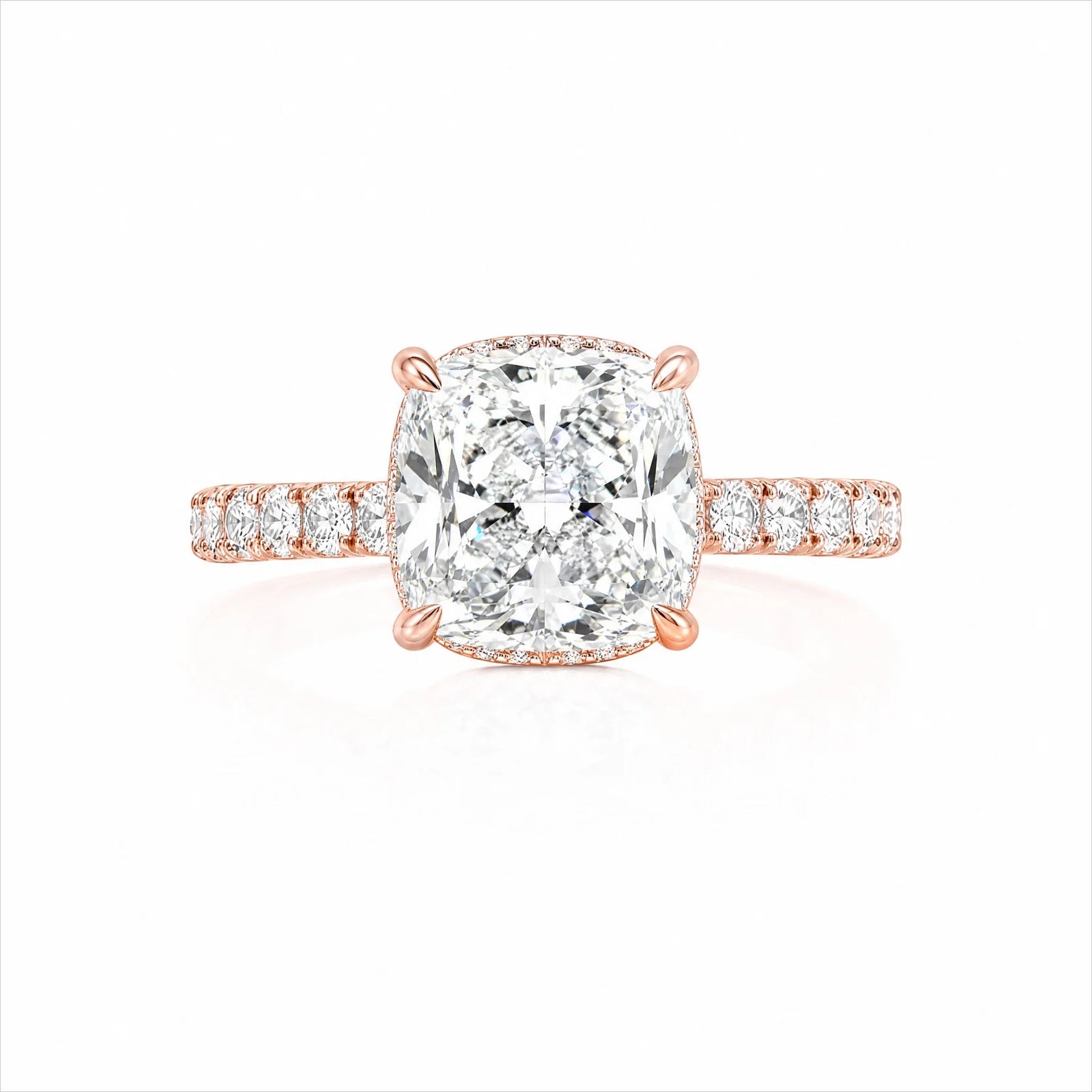 Cushion Lab-Grown Diamond Solitaire Ring with Pavé Band - Rose