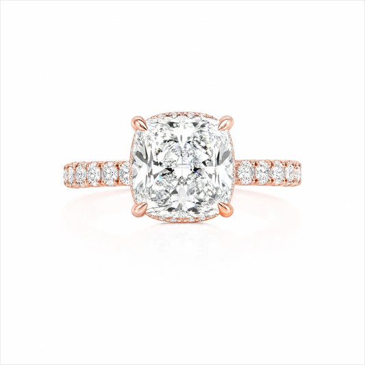 Cushion Lab-Grown Diamond Solitaire Ring with Pavé Band - Rose