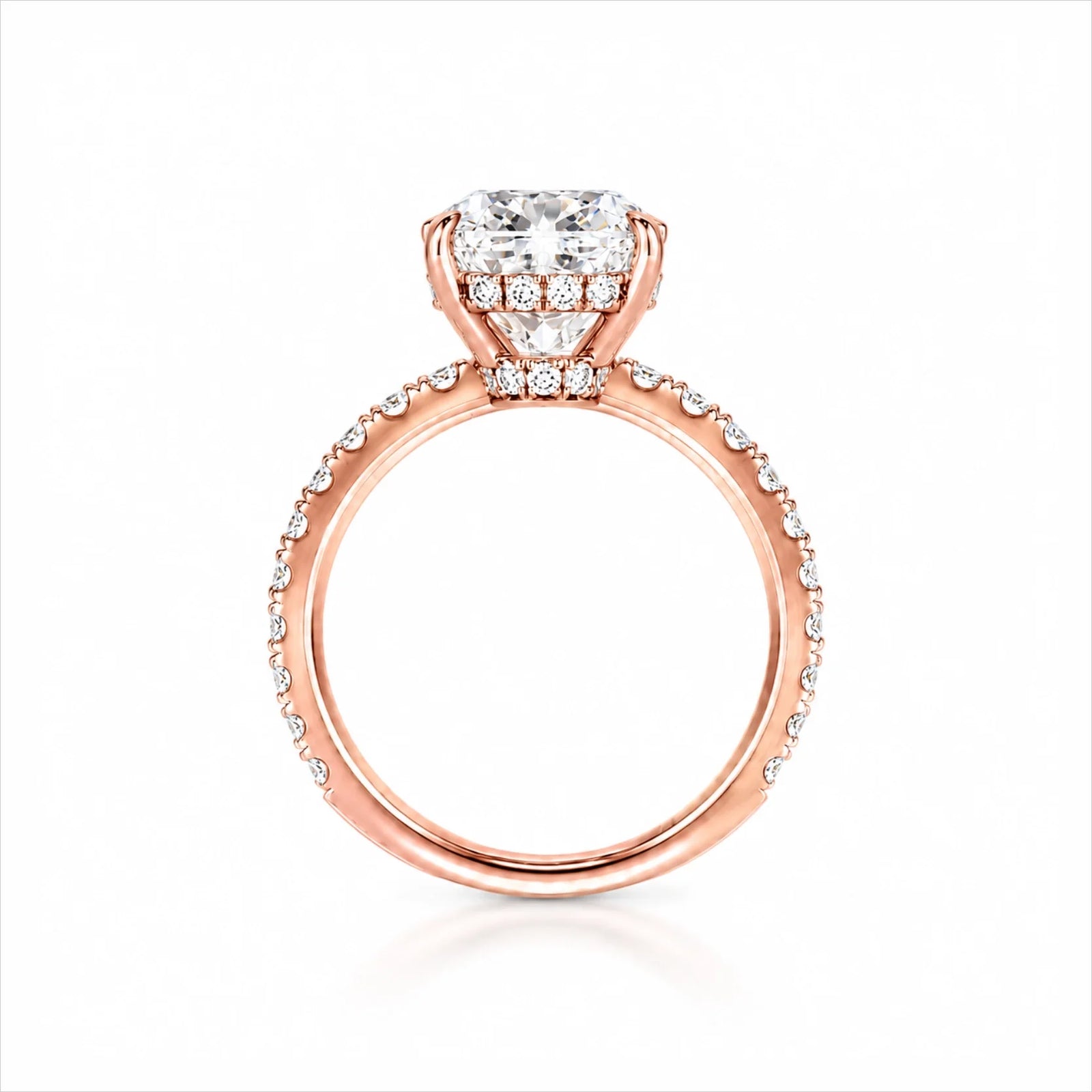 Cushion Lab-Grown Diamond Solitaire Ring with Pavé Band - Rose