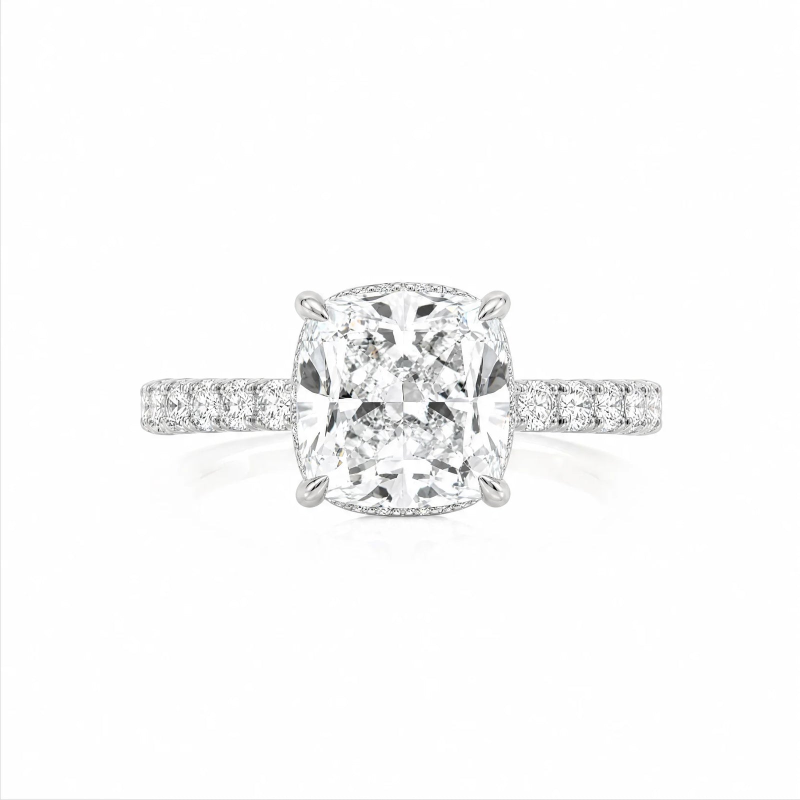 Cushion Lab-Grown Diamond Solitaire Ring with Pavé Band - White