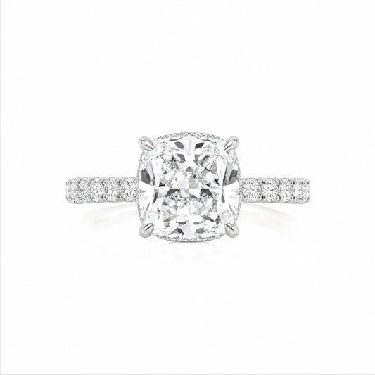 Cushion Lab-Grown Diamond Solitaire Ring with Pavé Band - White