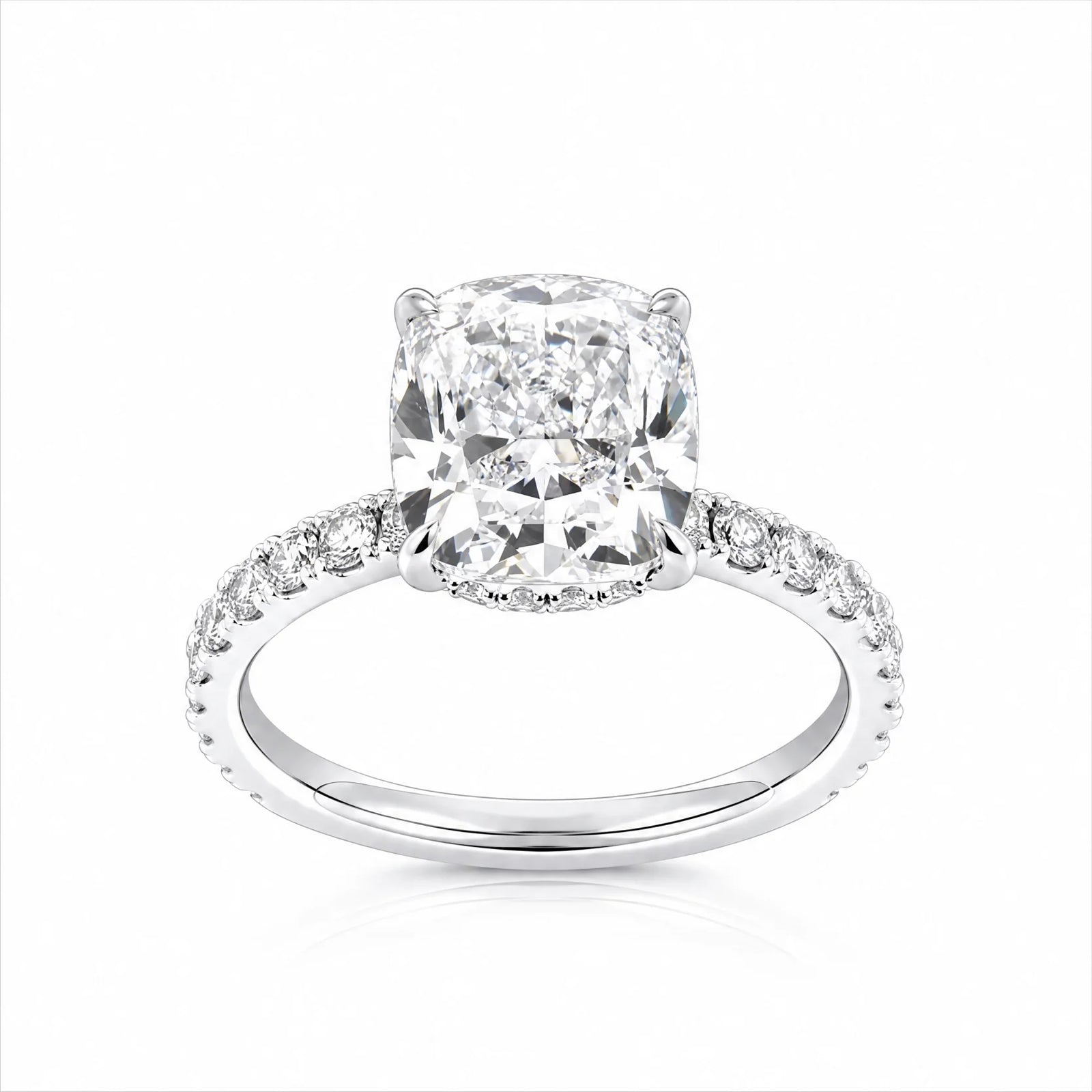 Cushion Lab-Grown Diamond Solitaire Ring with Pavé Band - White