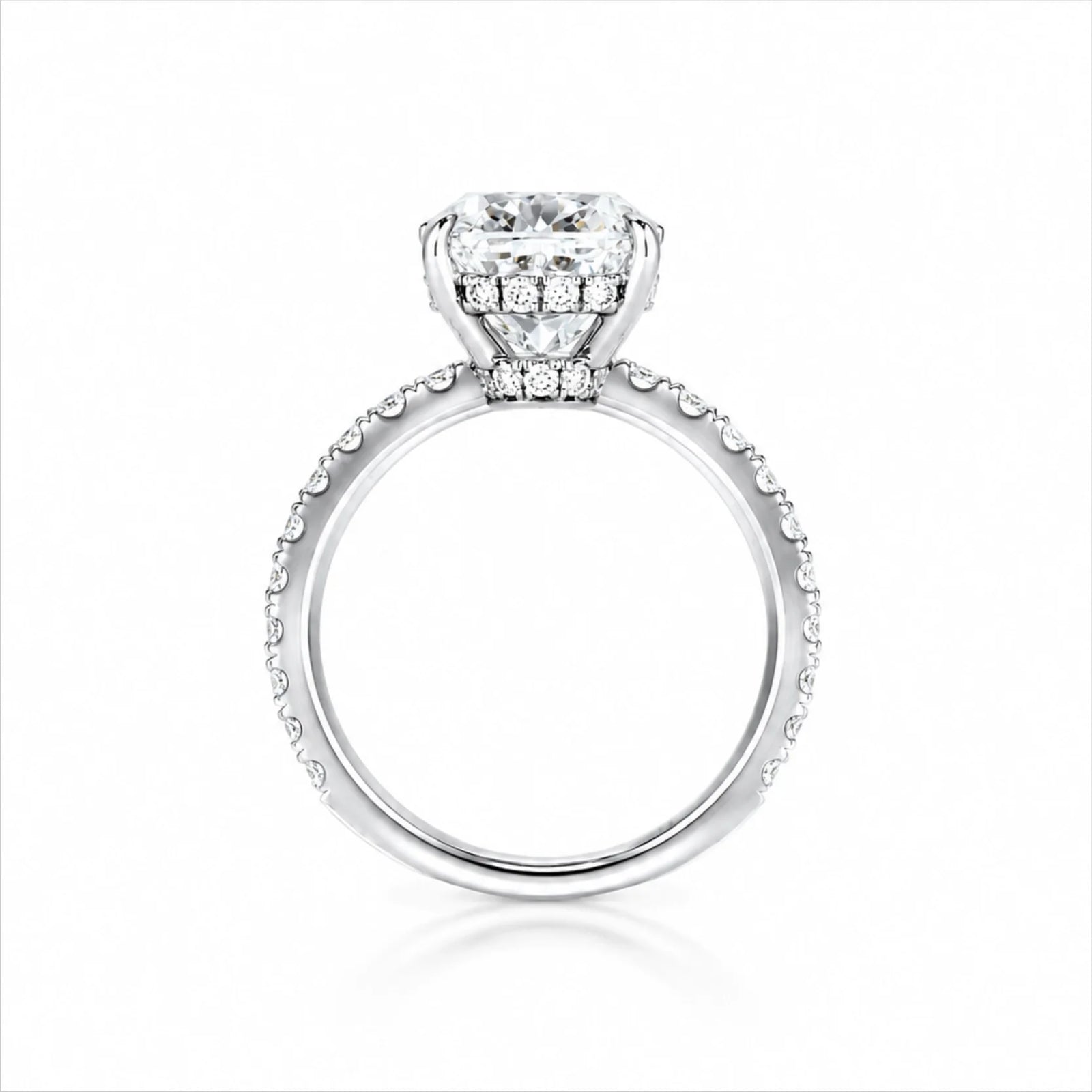 Cushion Lab-Grown Diamond Solitaire Ring with Pavé Band - White