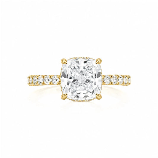 Cushion Lab-Grown Diamond Solitaire Ring with Pavé Band - Yellow