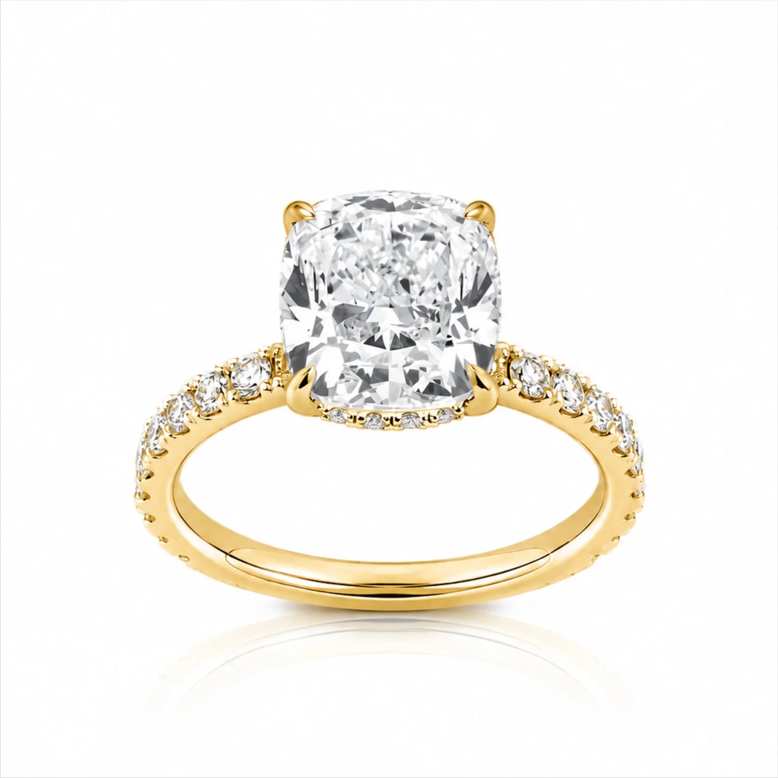 Cushion Lab-Grown Diamond Solitaire Ring with Pavé Band - Yellow