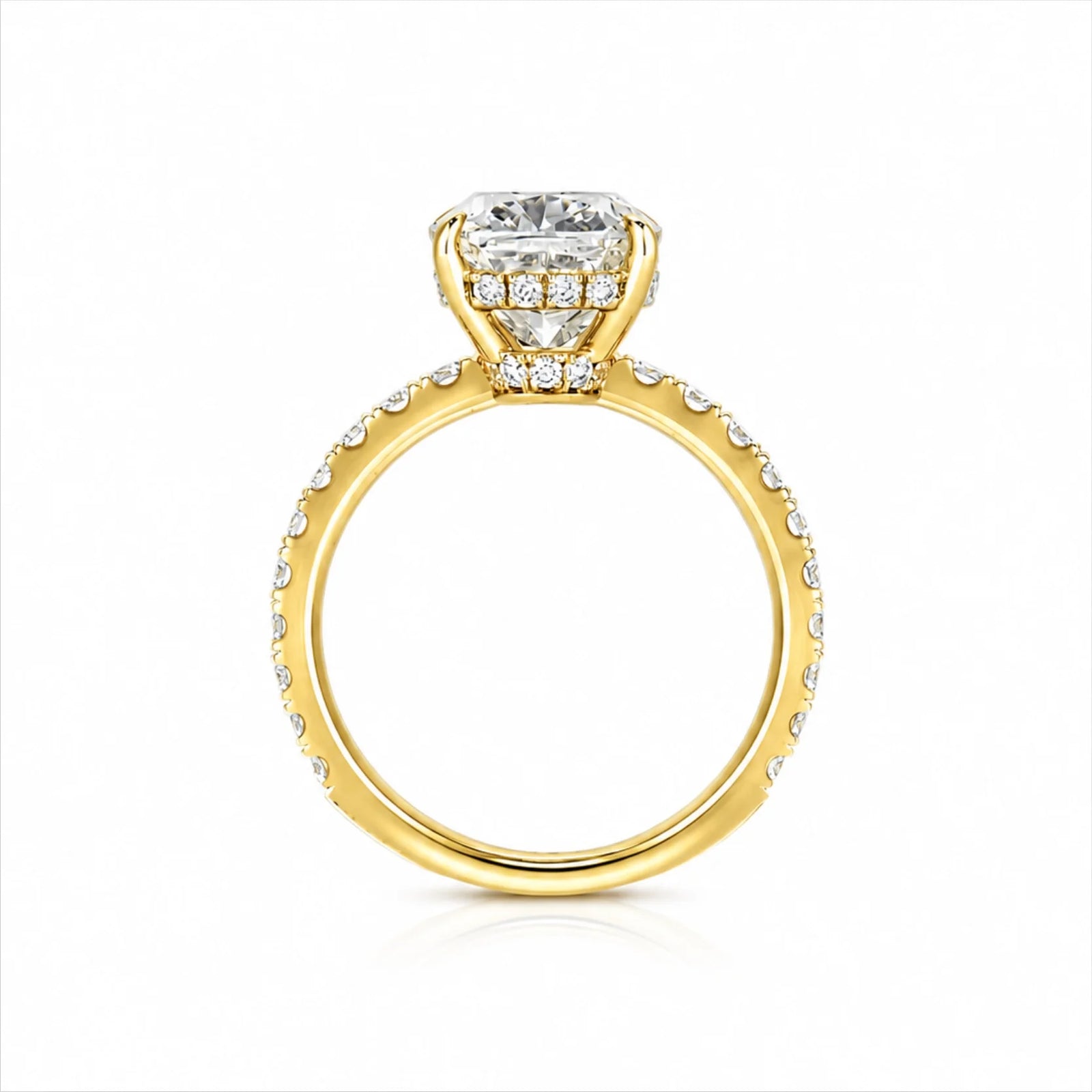 Cushion Lab-Grown Diamond Solitaire Ring with Pavé Band - Yellow