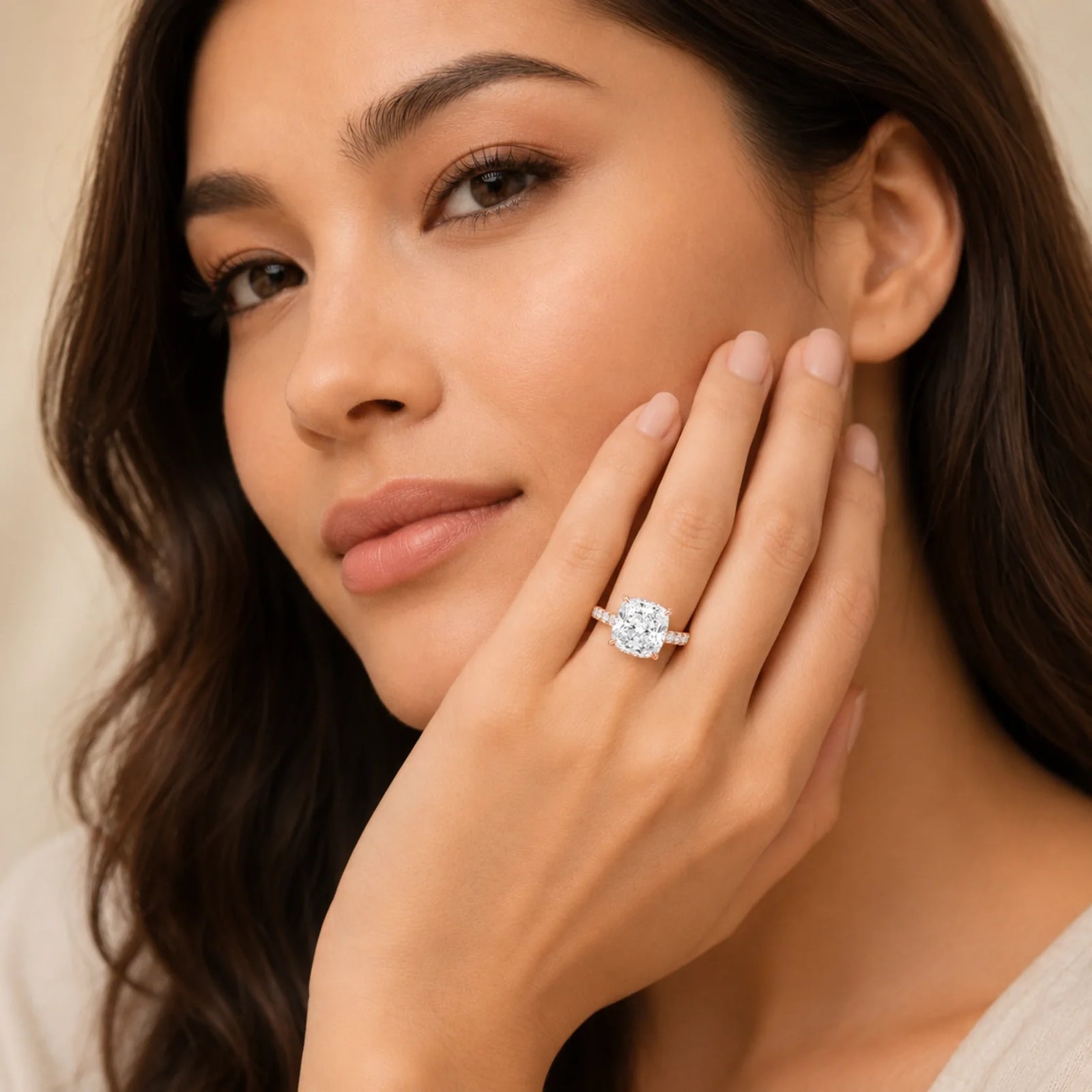 Cushion Lab-Grown Diamond Solitaire Ring with Pavé Band - Yellow