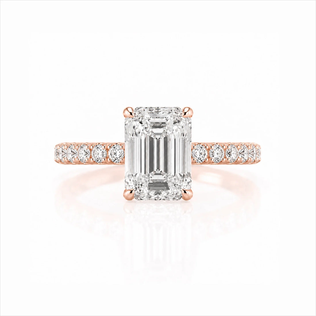 Emerald-Cut Lab-Grown Diamond Solitaire Ring with Pavé Band - Rose Gold