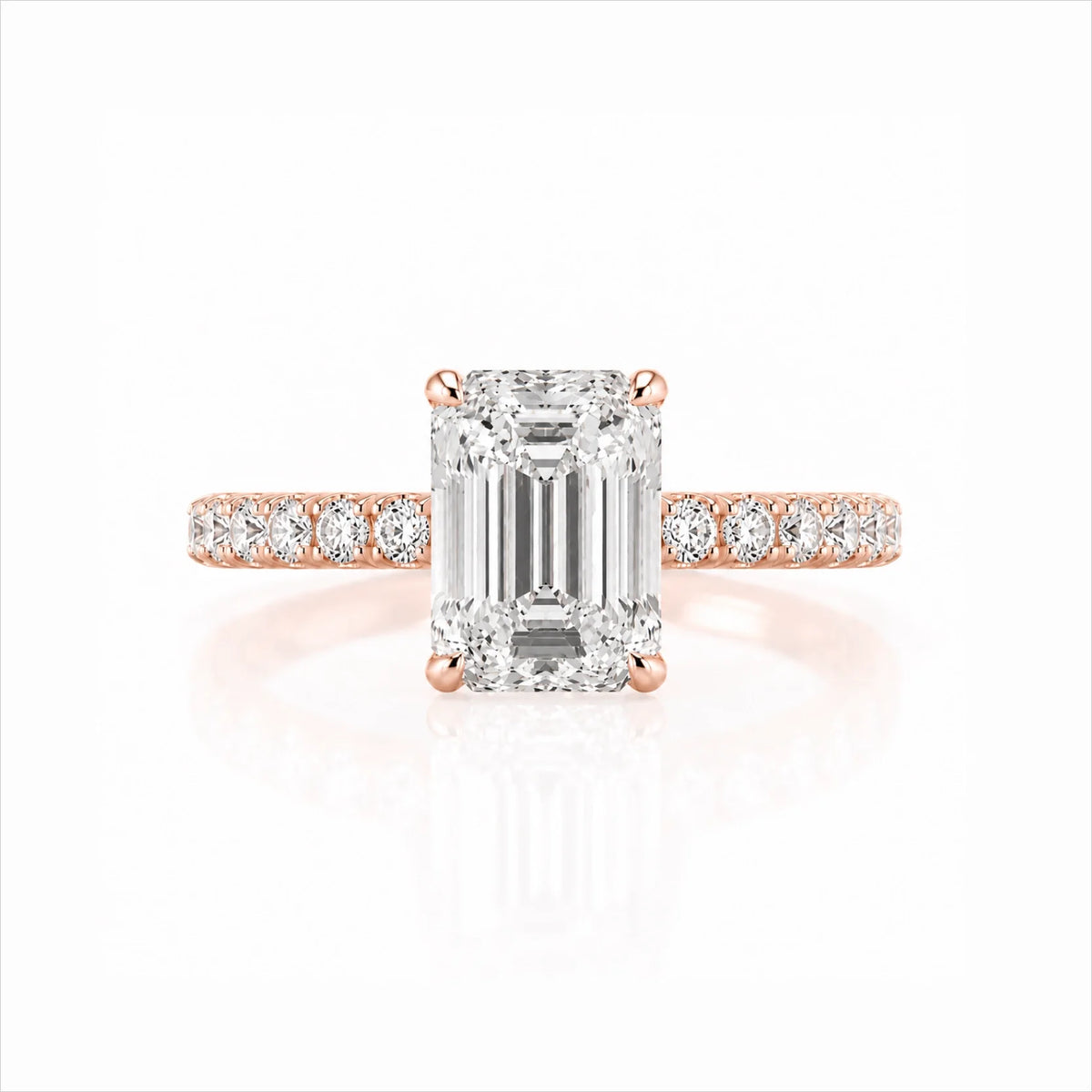 Emerald-Cut Lab-Grown Diamond Solitaire Ring with Pavé Band - Rose