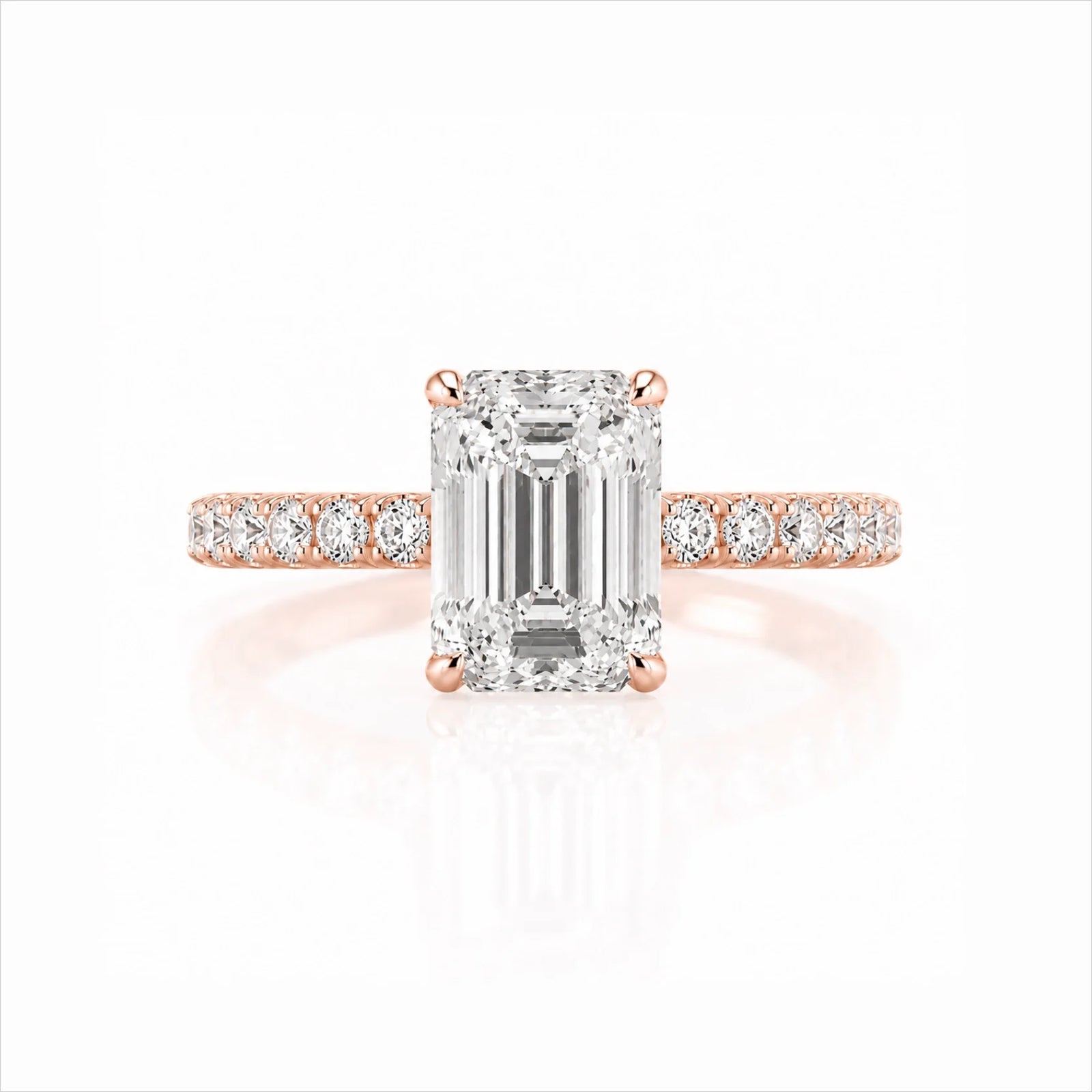 Emerald-Cut Lab-Grown Diamond Solitaire Ring with Pavé Band - Rose