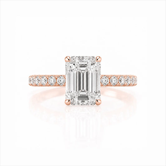 Emerald-Cut Lab-Grown Diamond Solitaire Ring with Pavé Band - Rose