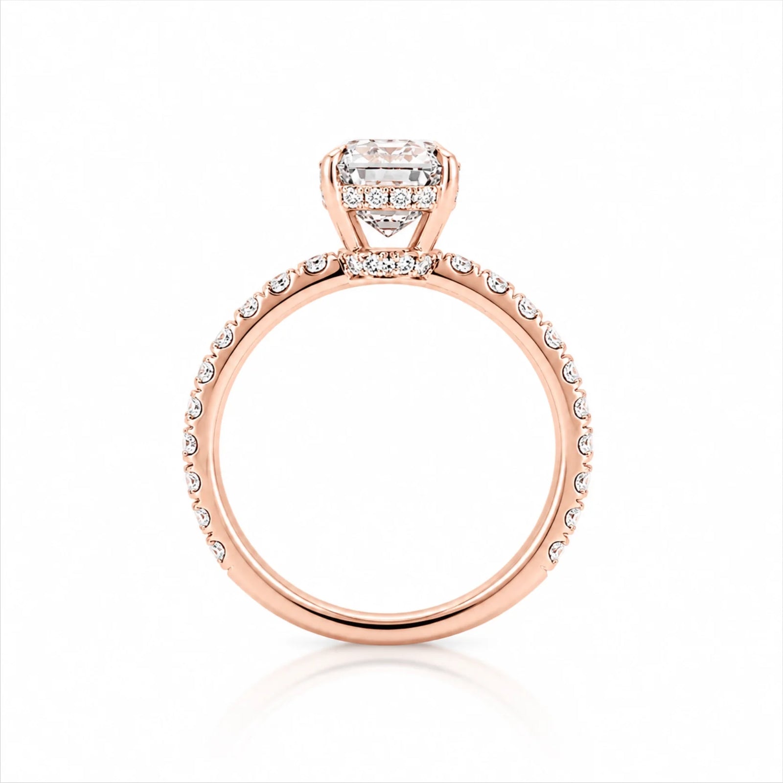 Emerald-Cut Lab-Grown Diamond Solitaire Ring with Pavé Band - Rose