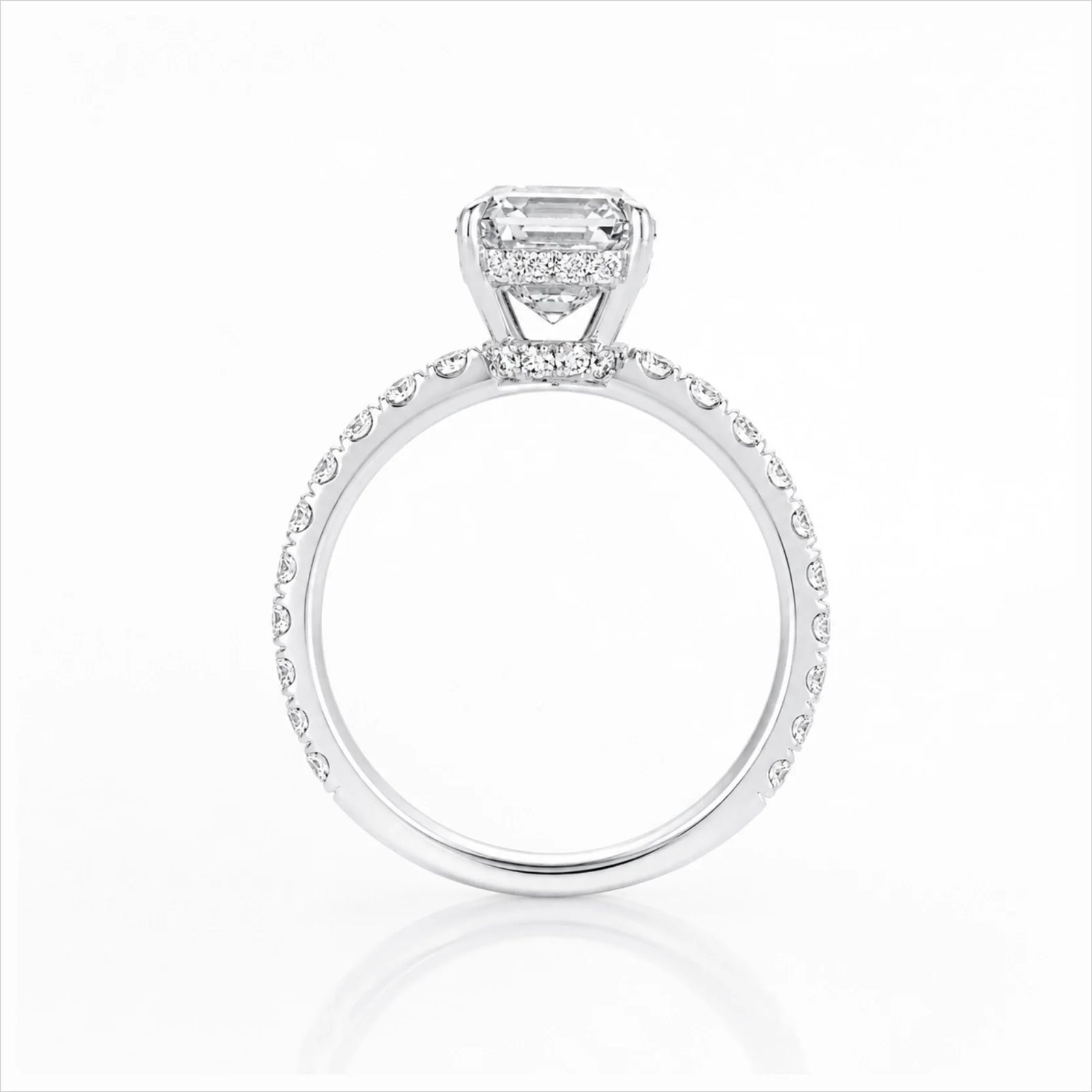 Emerald-Cut Lab-Grown Diamond Solitaire Ring with Pavé Band - White