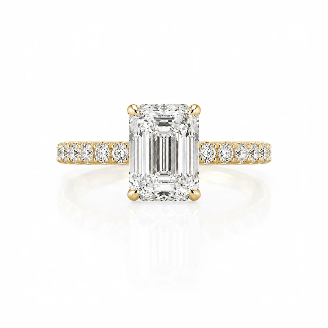 Emerald-Cut Lab-Grown Diamond Solitaire Ring with Pavé Band - Yellow Gold