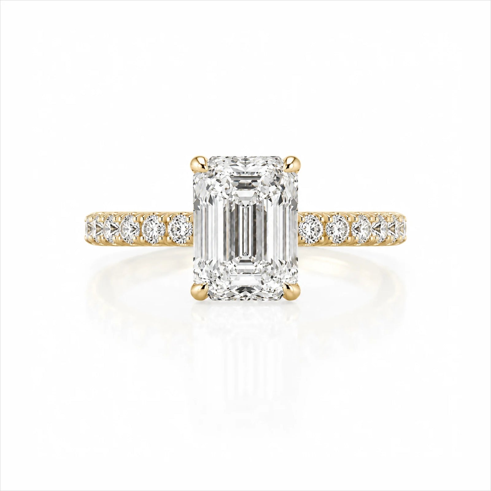 Emerald-Cut Lab-Grown Diamond Solitaire Ring with Pavé Band - Yellow