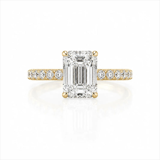 Emerald-Cut Lab-Grown Diamond Solitaire Ring with Pavé Band - Yellow