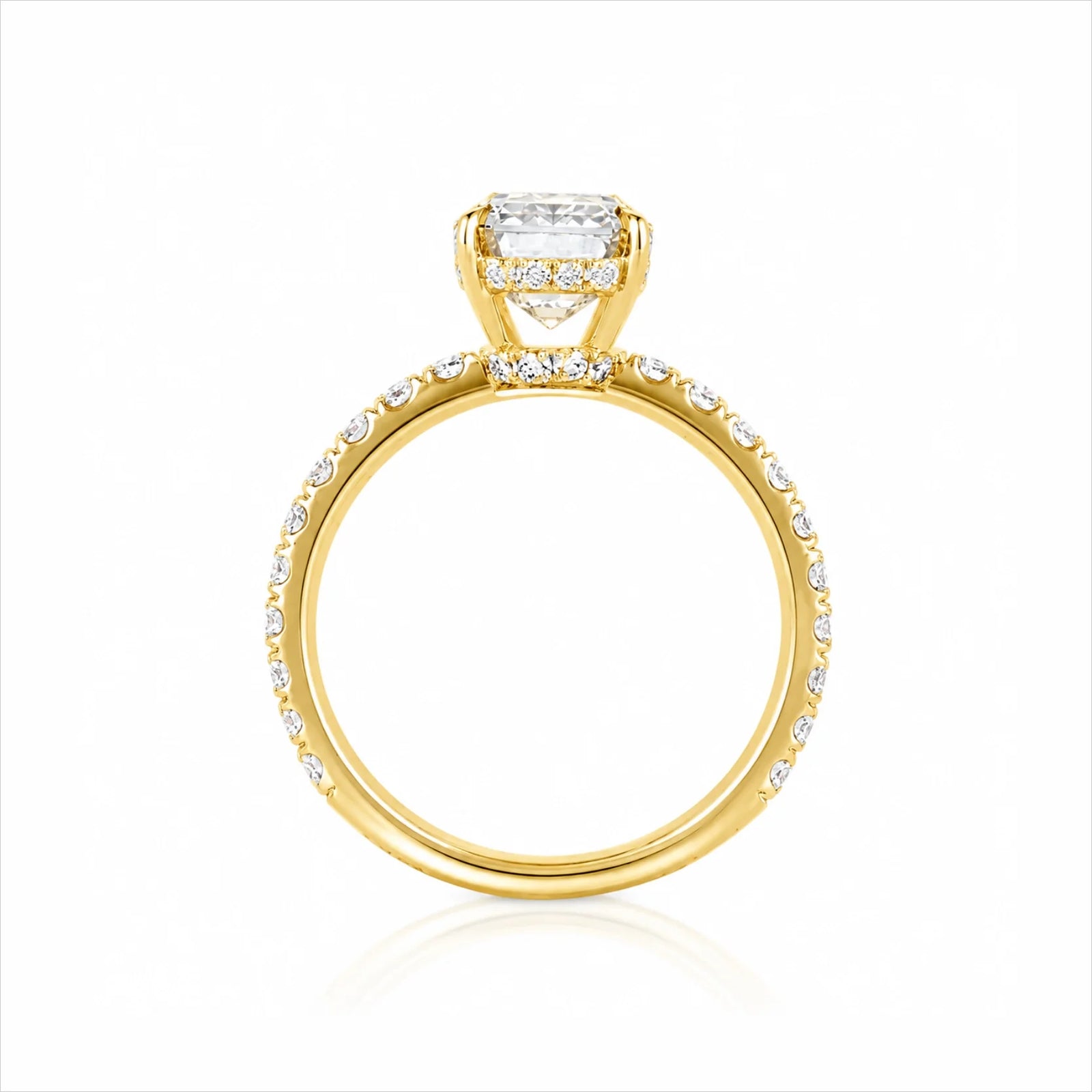 Emerald-Cut Lab-Grown Diamond Solitaire Ring with Pavé Band - Yellow