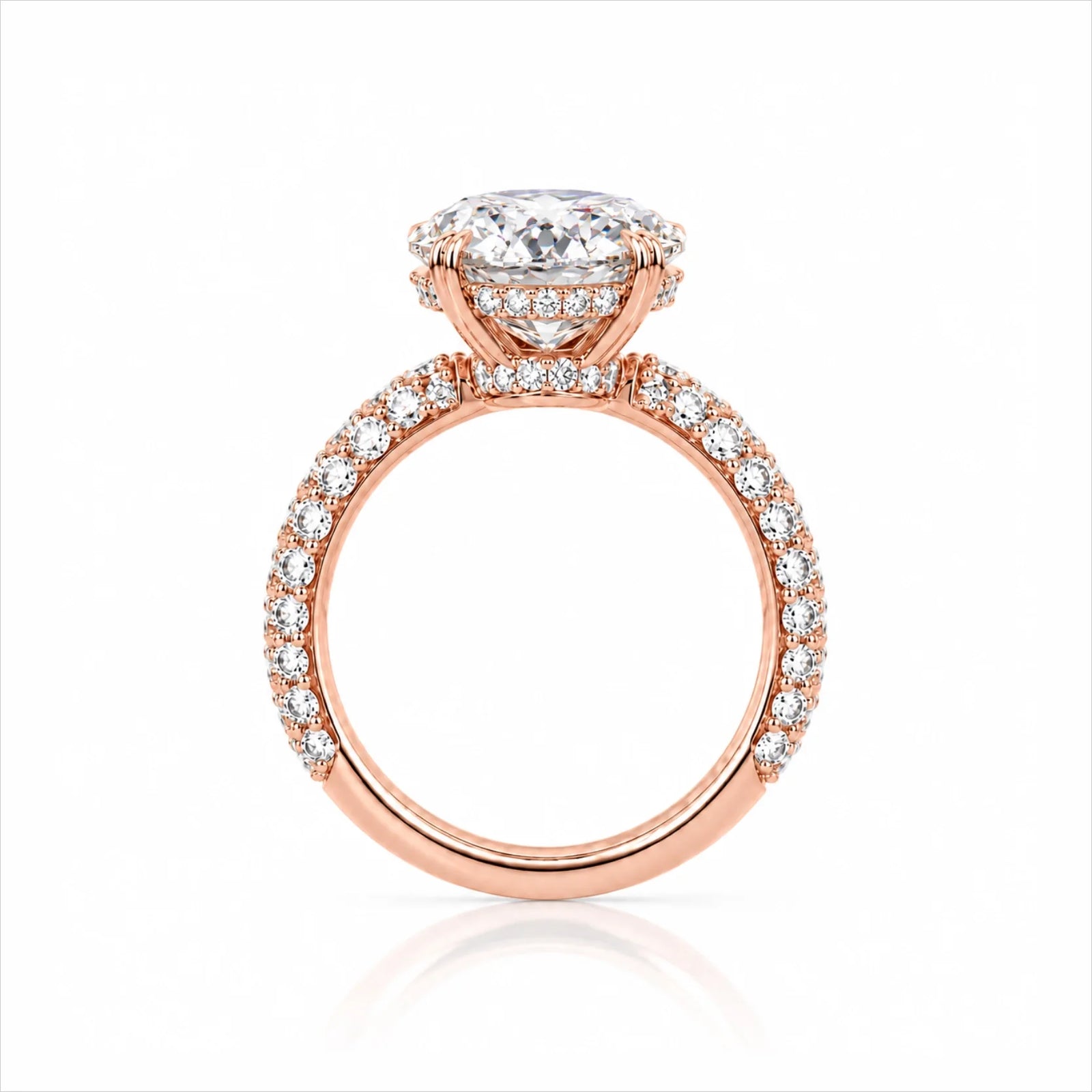 Oval Lab-Grown Diamond Solitaire Ring with Three-Row Pavé Band - Rose