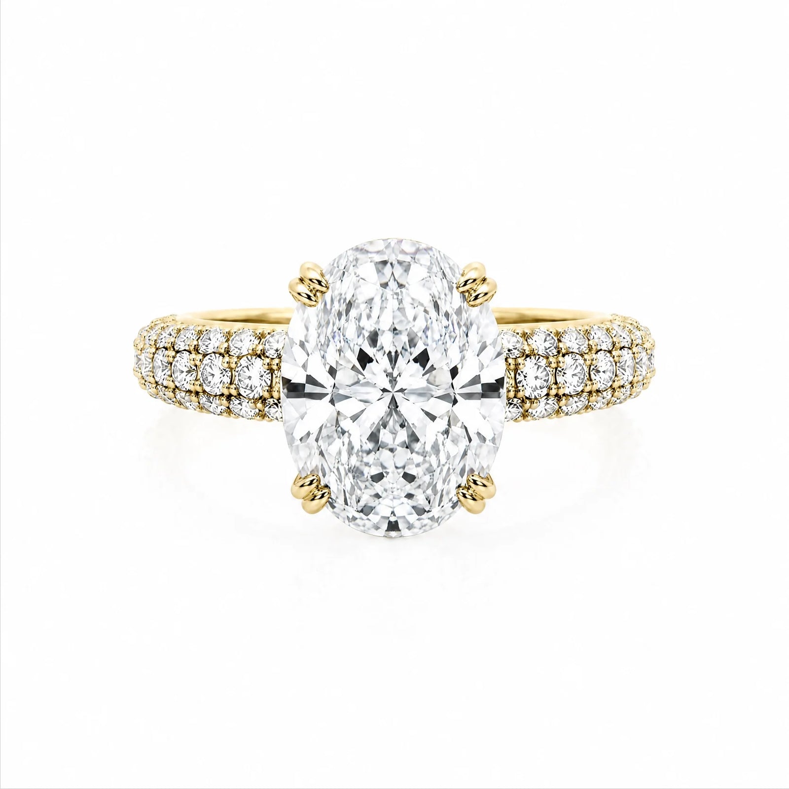 Oval Lab-Grown Diamond Solitaire Ring with Three-Row Pavé Band - Yellow