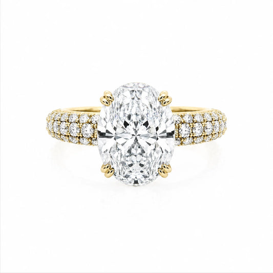 Oval Lab-Grown Diamond Solitaire Ring with Three-Row Pavé Band - Yellow