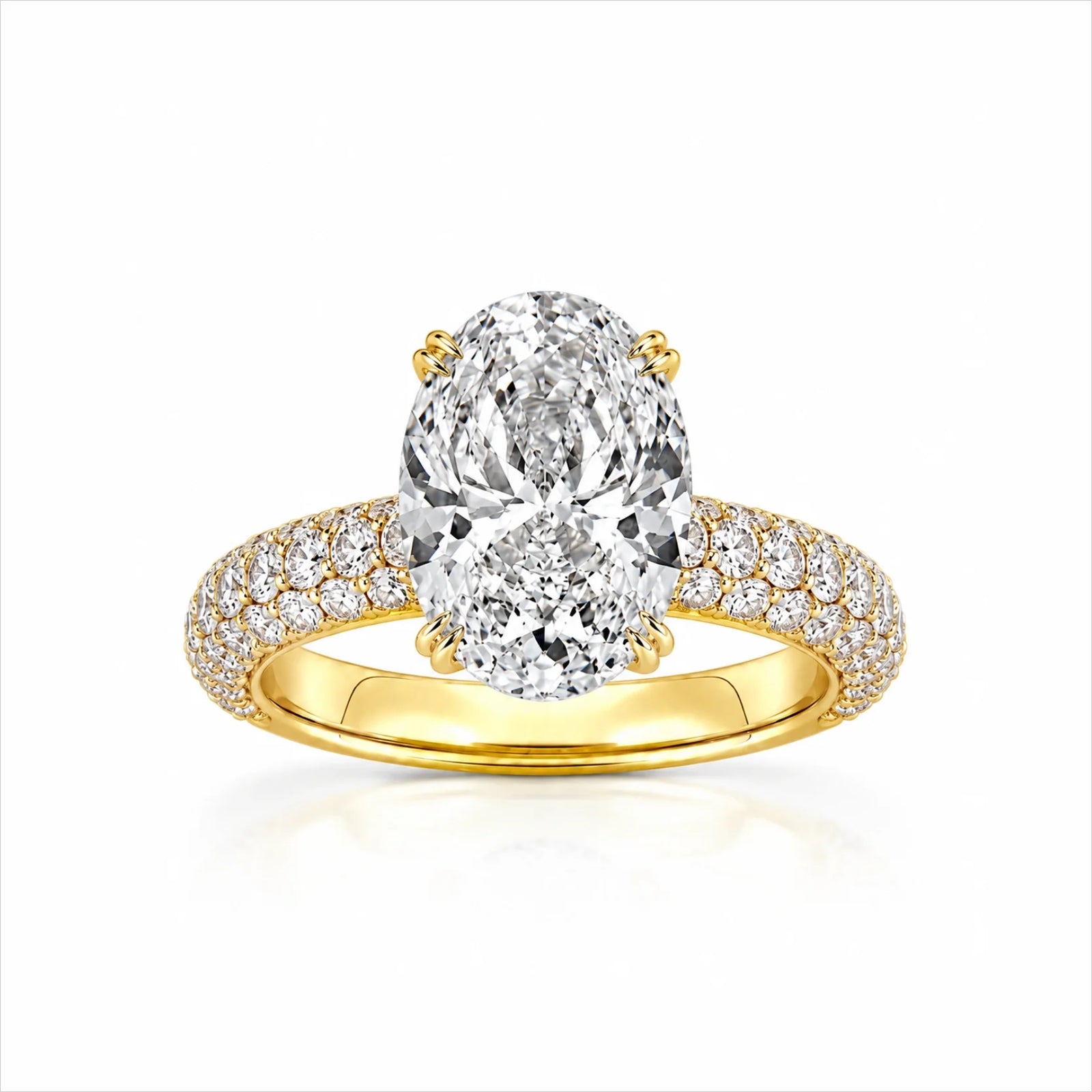 Oval Lab-Grown Diamond Solitaire Ring with Three-Row Pavé Band - Yellow