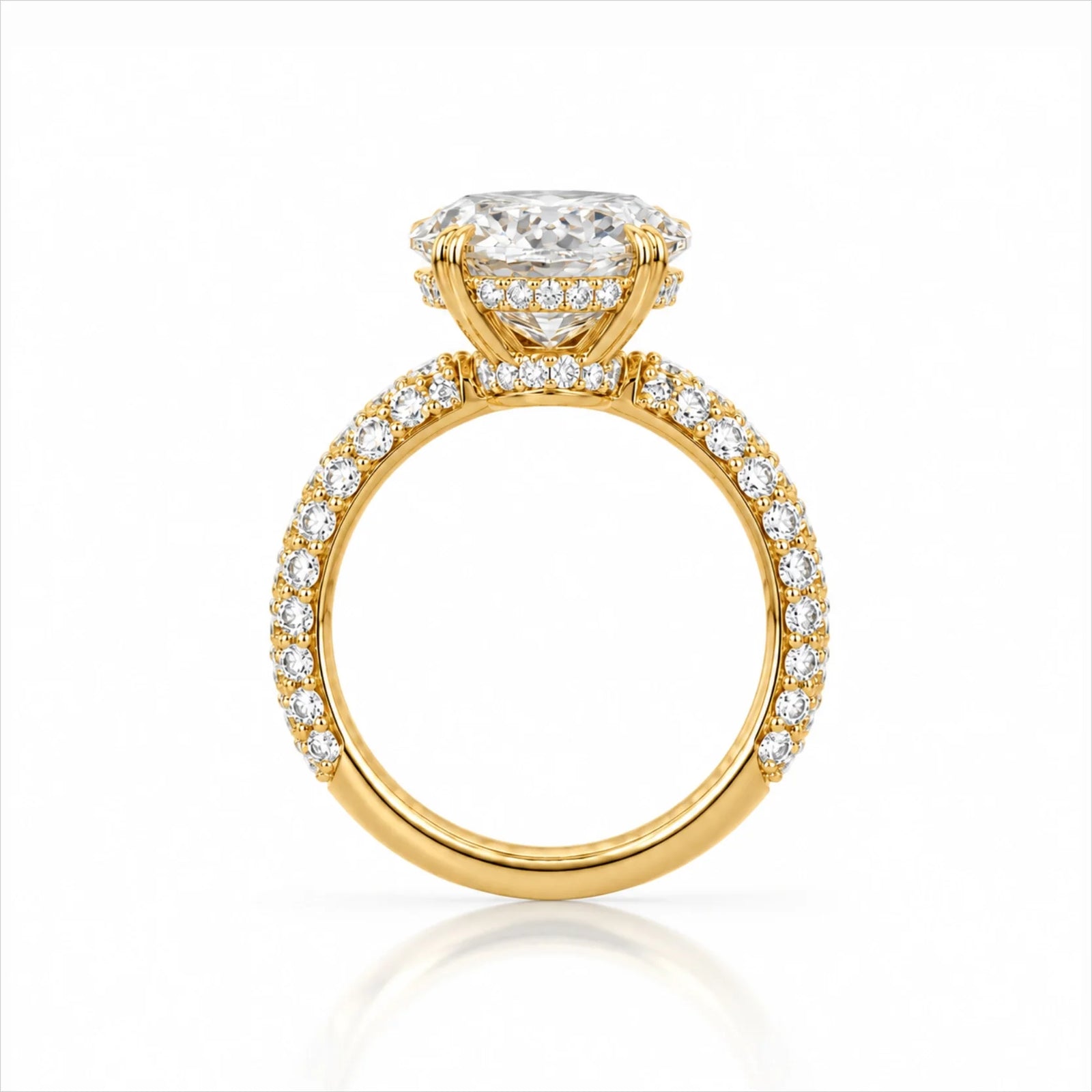 Oval Lab-Grown Diamond Solitaire Ring with Three-Row Pavé Band - Yellow