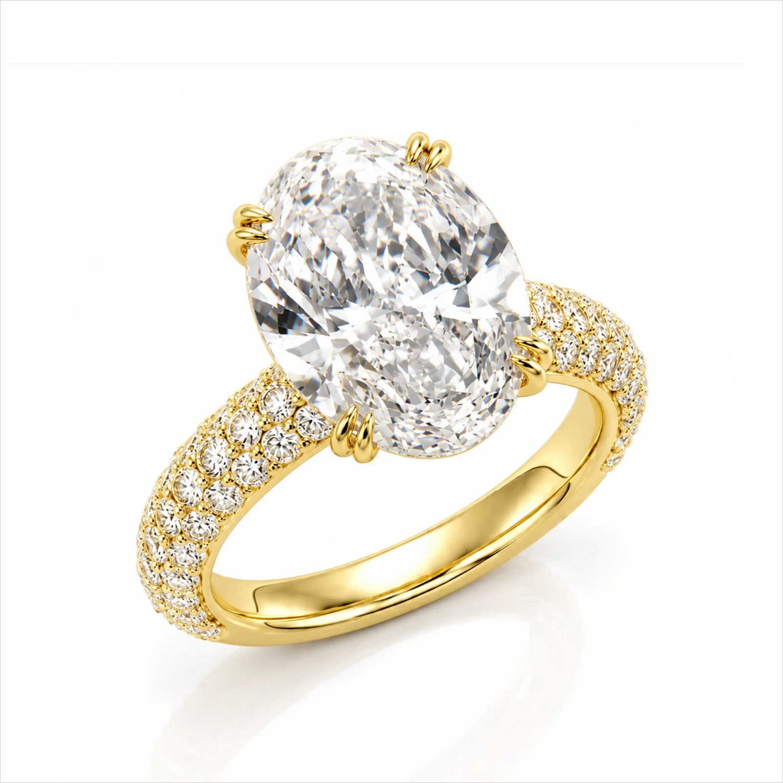 Oval Lab-Grown Diamond Solitaire Ring with Three-Row Pavé Band - Yellow