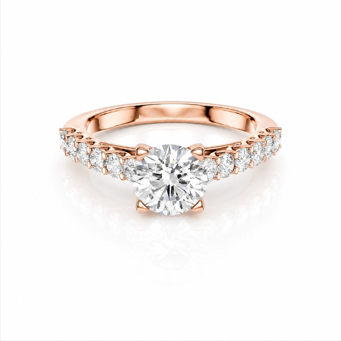 Round Lab-Grown Diamond Side-Stone Engagement Ring with Graduated Diamond Band - Rose Gold