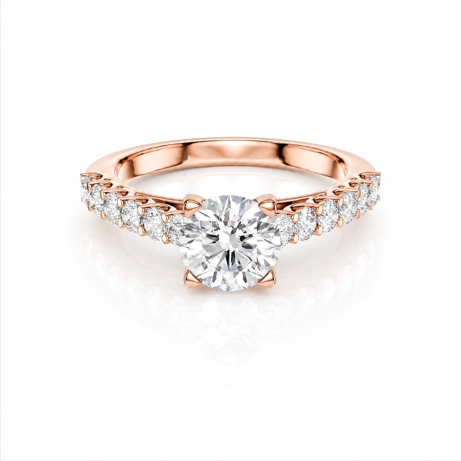 Round Lab-Grown Diamond Side-Stone Engagement Ring with Graduated Diamond Band - Rose Gold