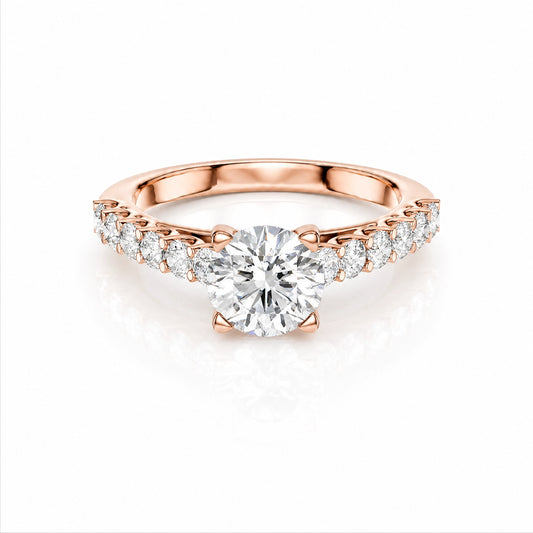 Round Lab-Grown Diamond Side-Stone Engagement Ring with Graduated Diamond Band - Rose Gold