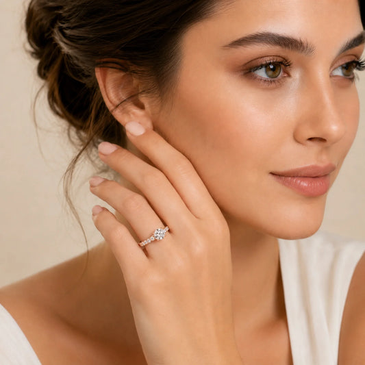 Round Lab-Grown Diamond Side-Stone Engagement Ring with Graduated Diamond Band - Rose