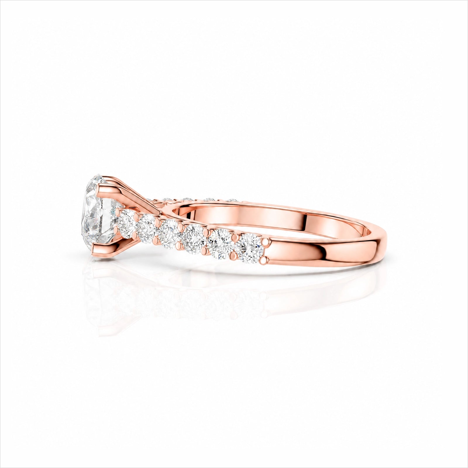 Round Lab-Grown Diamond Side-Stone Engagement Ring with Graduated Diamond Band - Rose Gold