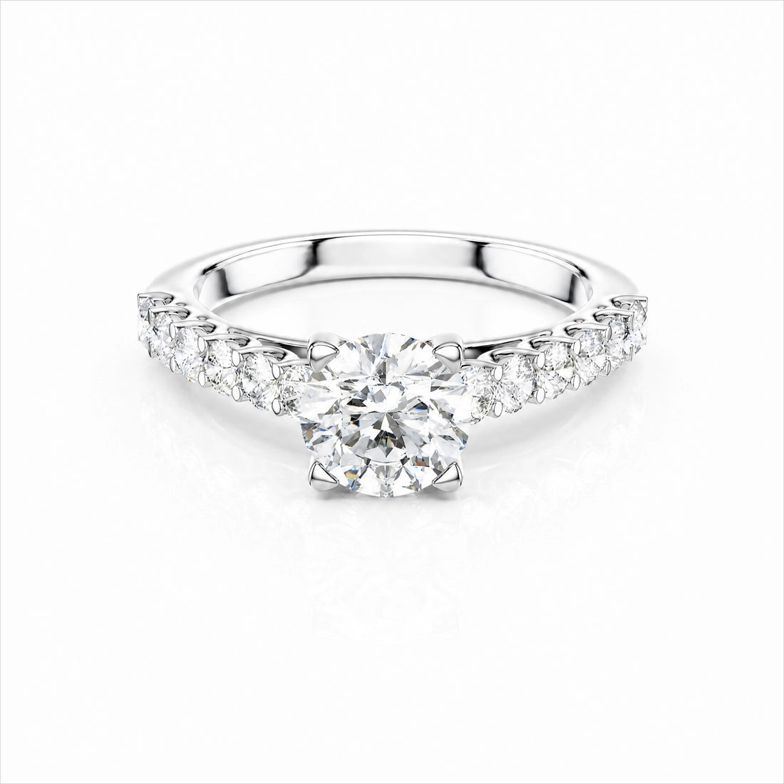 Round Lab-Grown Diamond Side-Stone Engagement Ring with Graduated Diamond Band - White Gold