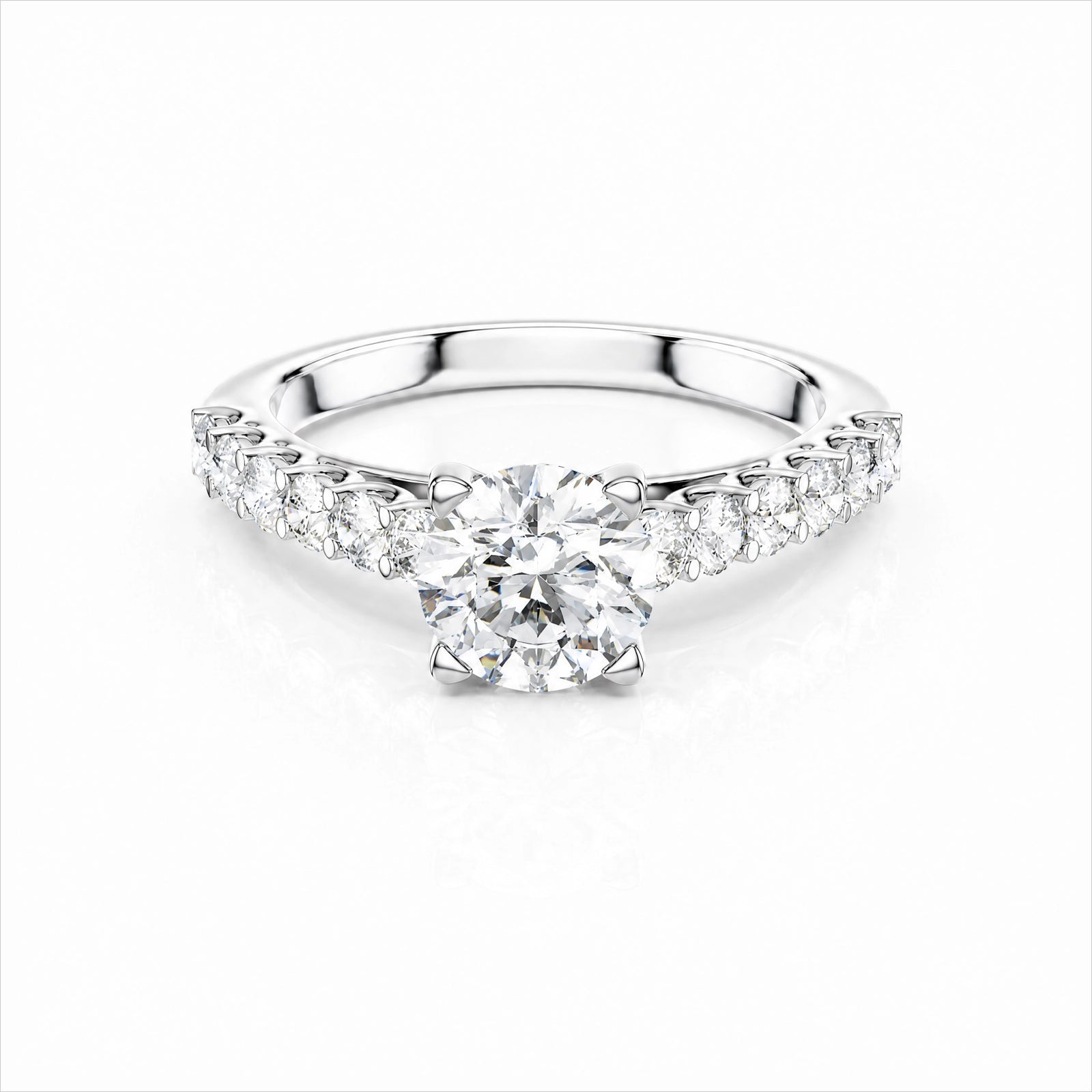 Round Lab-Grown Diamond Side-Stone Engagement Ring with Graduated Diamond Band - White Gold