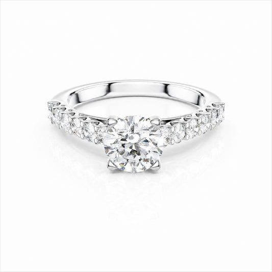 Round Lab-Grown Diamond Side-Stone Engagement Ring with Graduated Diamond Band - White Gold