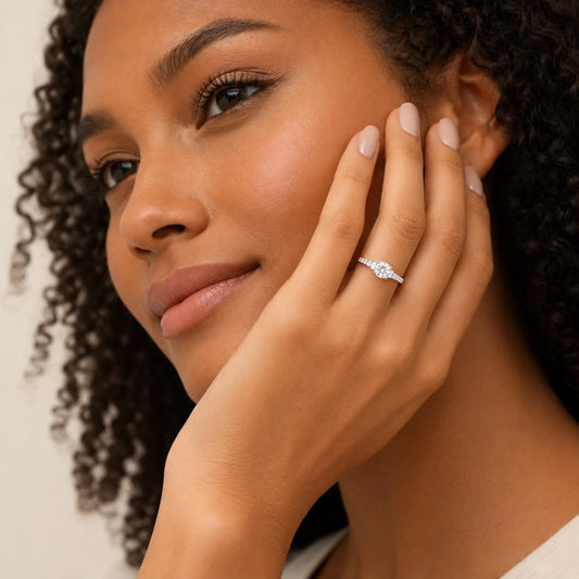 Round Lab-Grown Diamond Side-Stone Engagement Ring with Graduated Diamond Band - White