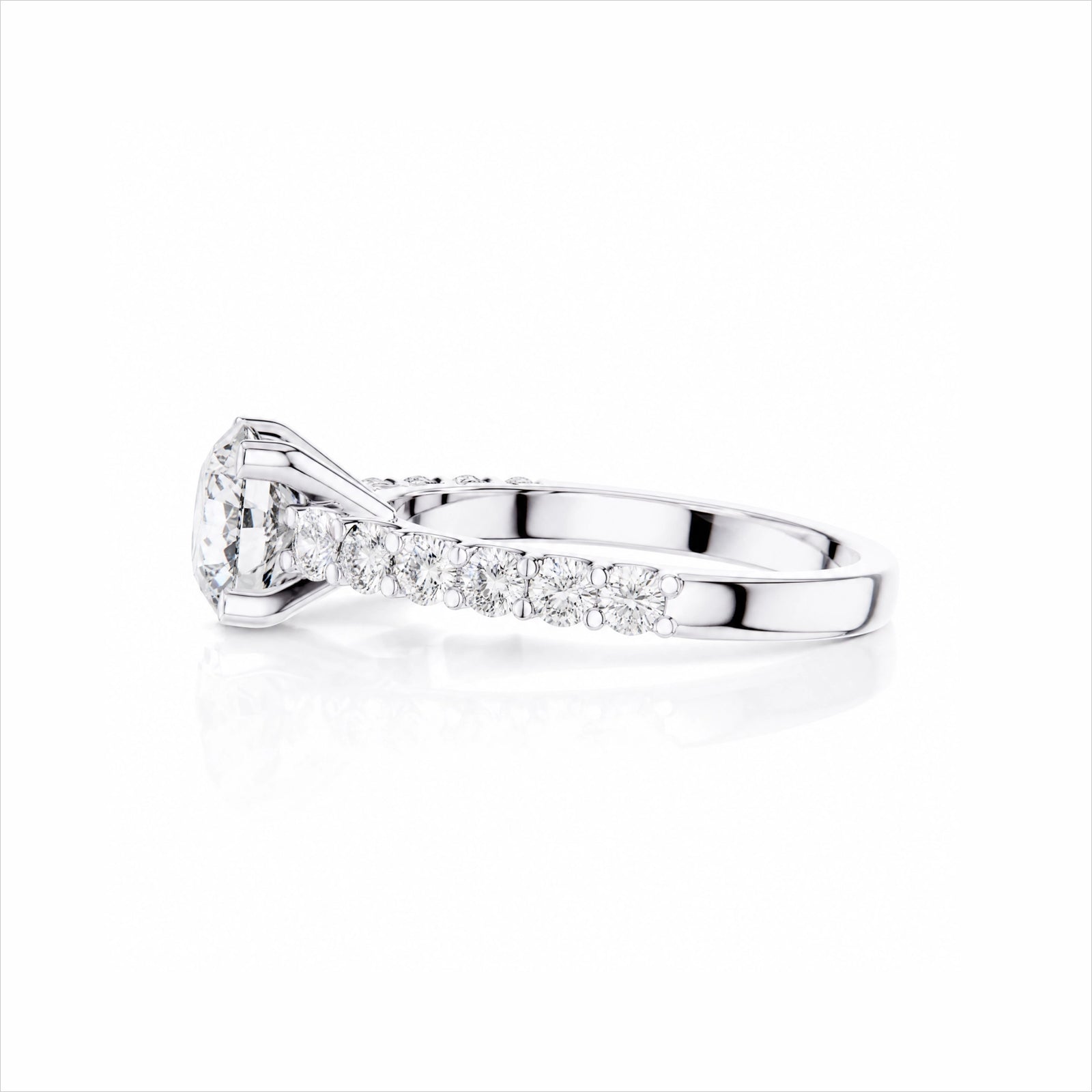 Round Lab-Grown Diamond Side-Stone Engagement Ring with Graduated Diamond Band - White Gold