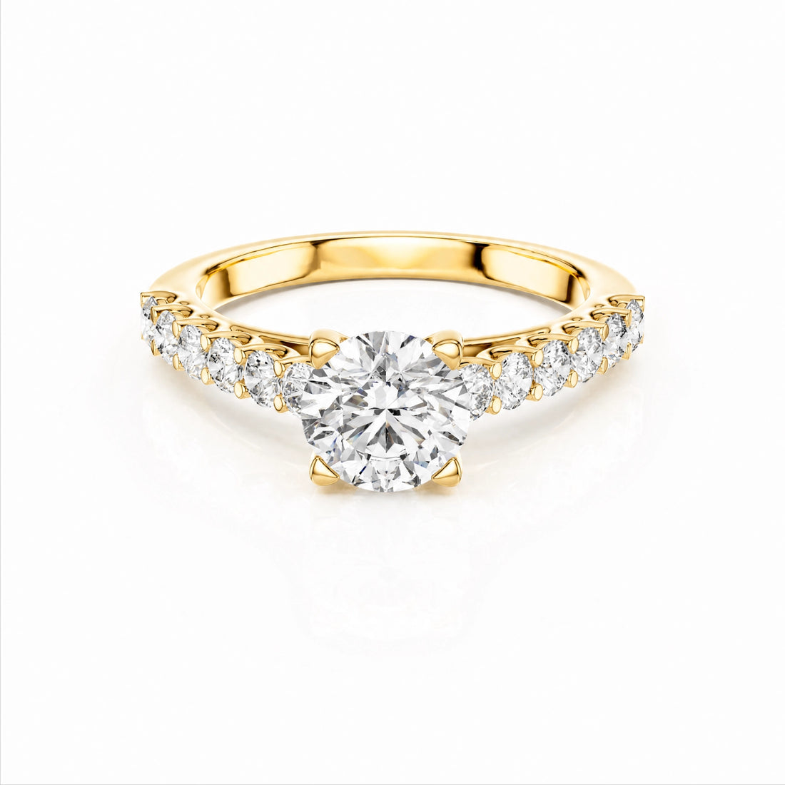 Round Lab-Grown Diamond Side-Stone Engagement Ring with Graduated Diamond Band - Yellow Gold