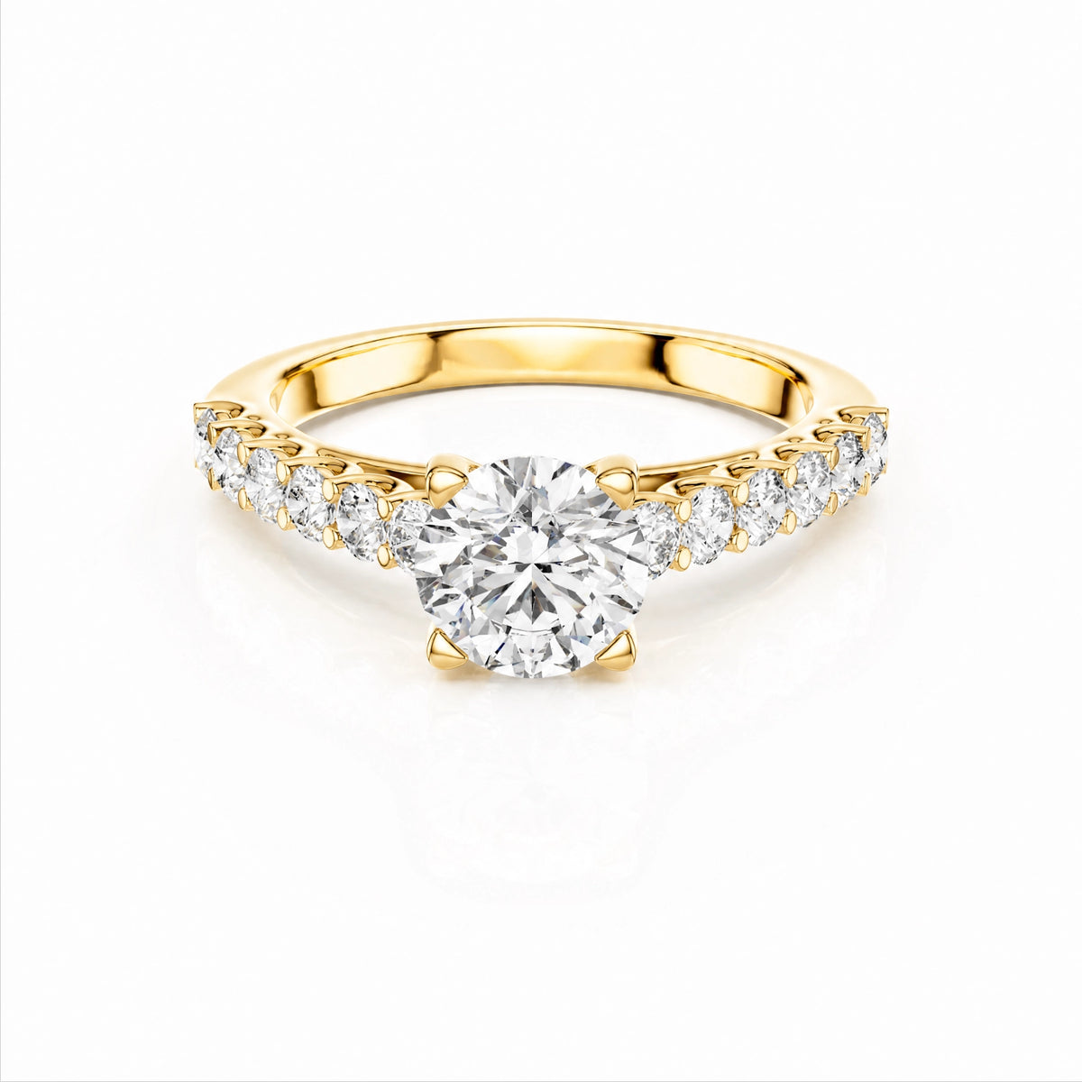 Round Lab-Grown Diamond Side-Stone Engagement Ring with Graduated Diamond Band - Yellow Gold