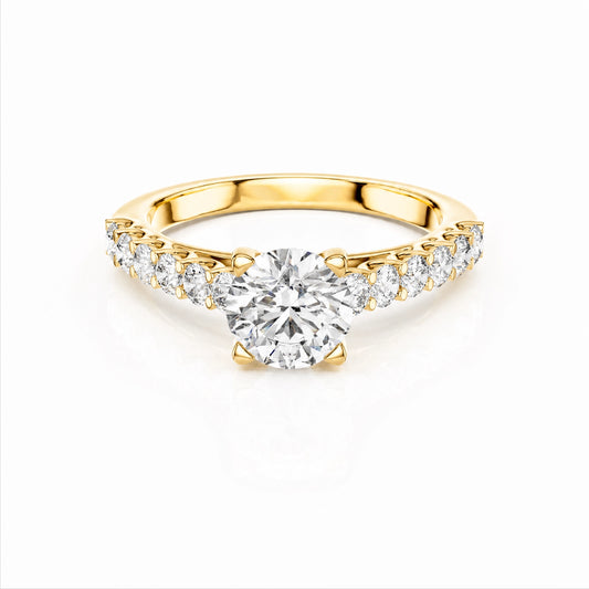 Round Lab-Grown Diamond Side-Stone Engagement Ring with Graduated Diamond Band - Yellow Gold